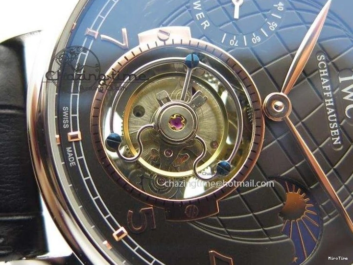 MIROTIME 0204 Portuguese Tourbillon Power Reserve Moonphase SS Black Dial Gold Numbers On Black Leather Strap RelaxedFit 7320